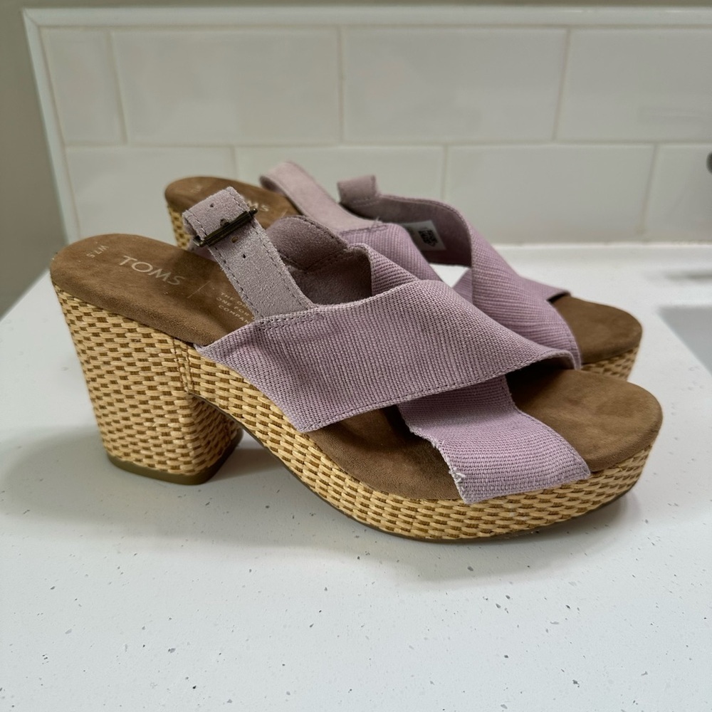 Tom’s Ibiza Platform Heels Women’s 7.5 Lilac Purple Sandals Woven Chunky Shoes - Picture 2 of 10